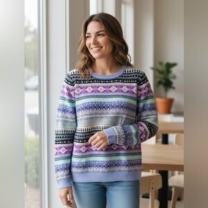 Talbots Petite Wool Blend Sweater, Mid Weight, Blue, Crew Neck